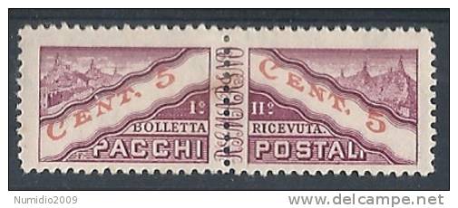 1946 SAN MARINO PACCHI POSTALI 5 CENT FILIGRANA DRITTA MH * - RR9281 - Colis Postaux