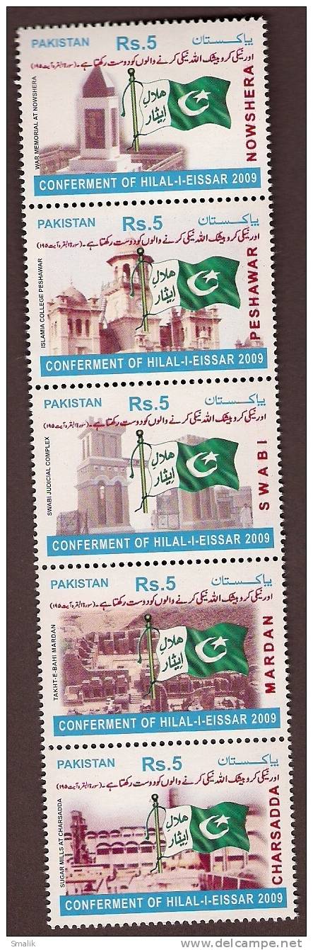 Pakistan 2010, Hilal-i-Eissar, Flags, Cities Of Pakistan, Strip Of 5v MNH - Pakistan