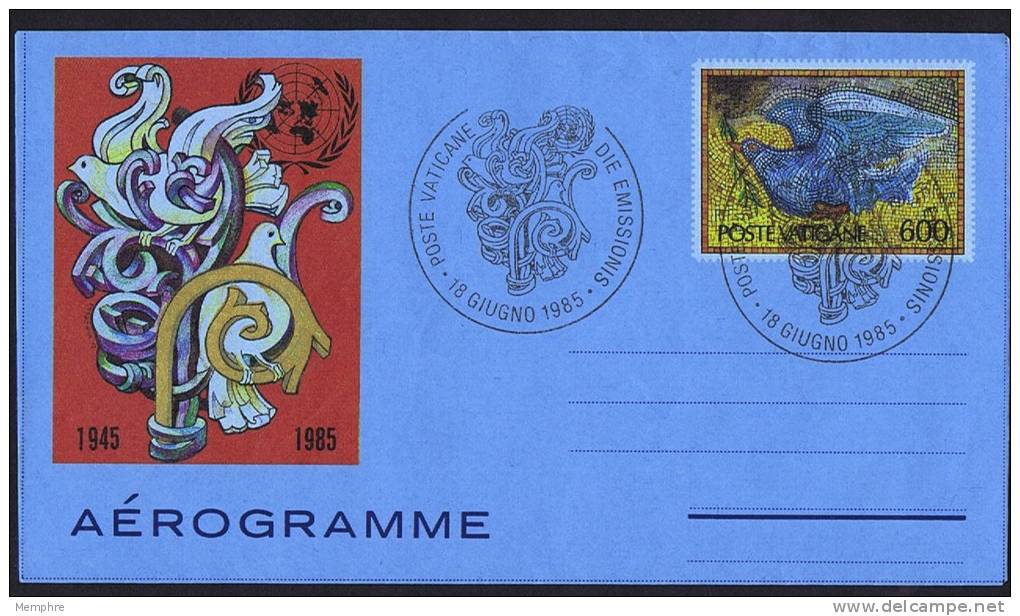 1985  Aérogramme  Mosaique  Colombe Et Rameau D'olivier 600 L  FDC - Postal Stationeries