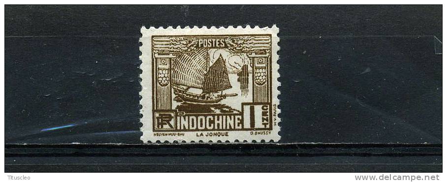 INDOCHINE 155* 1c Sépia Jonque - Unused Stamps