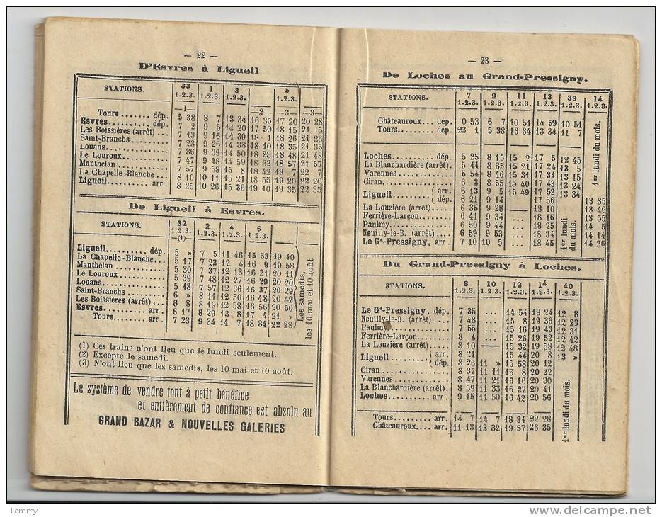 37 - TOURS - PETIT GUIDE DU GRAND BAZAR ET NOUVELLES GALERIES  - HIVER 1913-14 - MARCHE DES TRAINS - MARCHES - - Tours