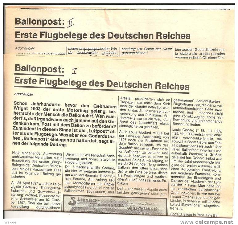 Ballon Belege Zur Sächsisch/Thühringschen Ausstellung 1897. 5 DIN A Seiten. Ausführliche Infos - Sonstige & Ohne Zuordnung