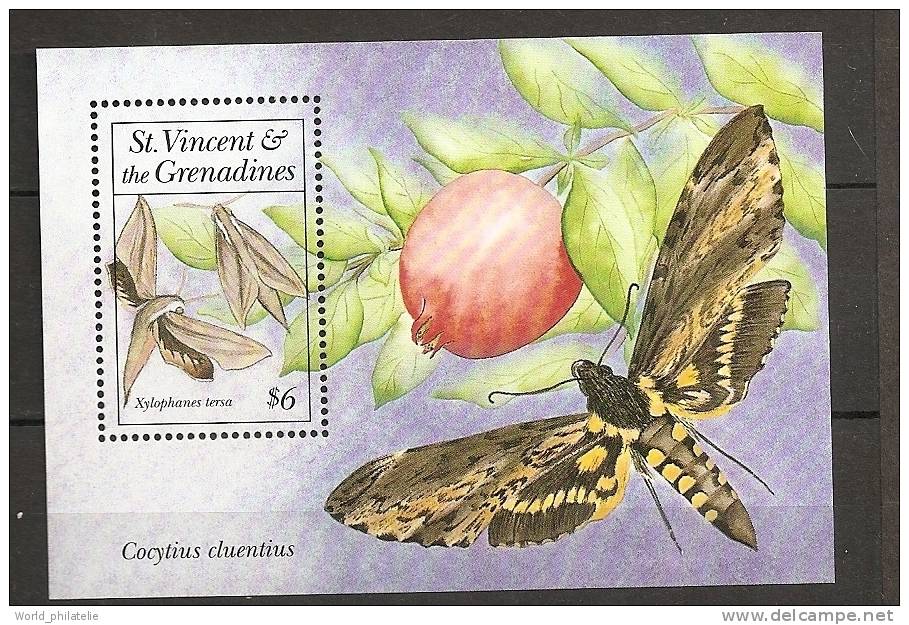 Saint Vincent 1993 N° BF 201 ** Faune, Papillons De Nuit, Fruit, Grenade, Xylophanes Tersa - St.Vincent (1979-...)