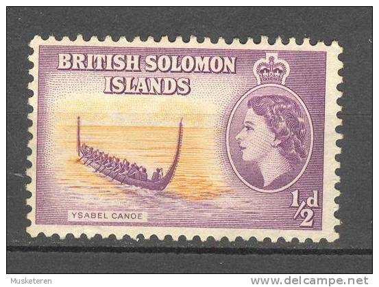 British Solomon Islands 1956 SG. 82  ½ D. Queen Elizabeth II & Ysabel Canoe MH* - Salomonseilanden (...-1978)