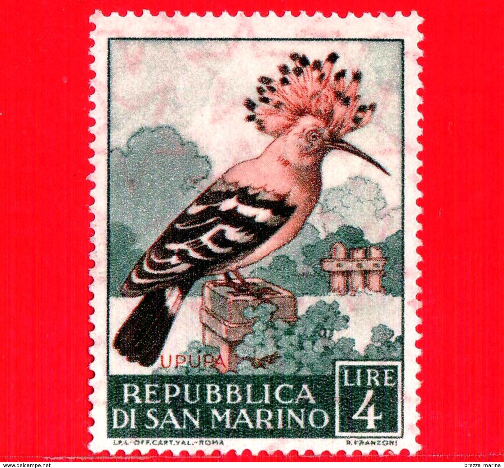 Nuovo - MH - SAN MARINO - 1960 - Fauna Avicola - Uccelli - 2ª Emissione - 4 L. &bull; Upupa - Nuovi