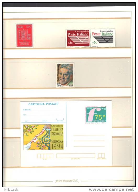 ITALIE Année 1994  timbres **  & FDC  complets dans album avec reliure des Postes italiennes