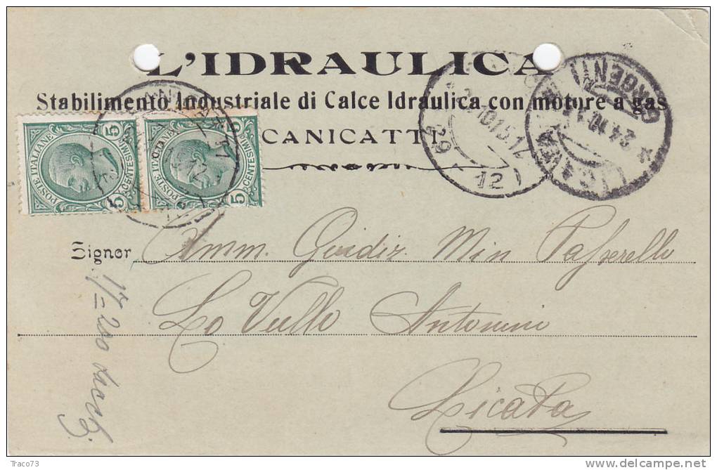 CANICATTI' /  LICATA  -  " L'IDRAULICA - Stab. Industriale " - 1915 - Leoni Cent. 5 X 2 - Publicité