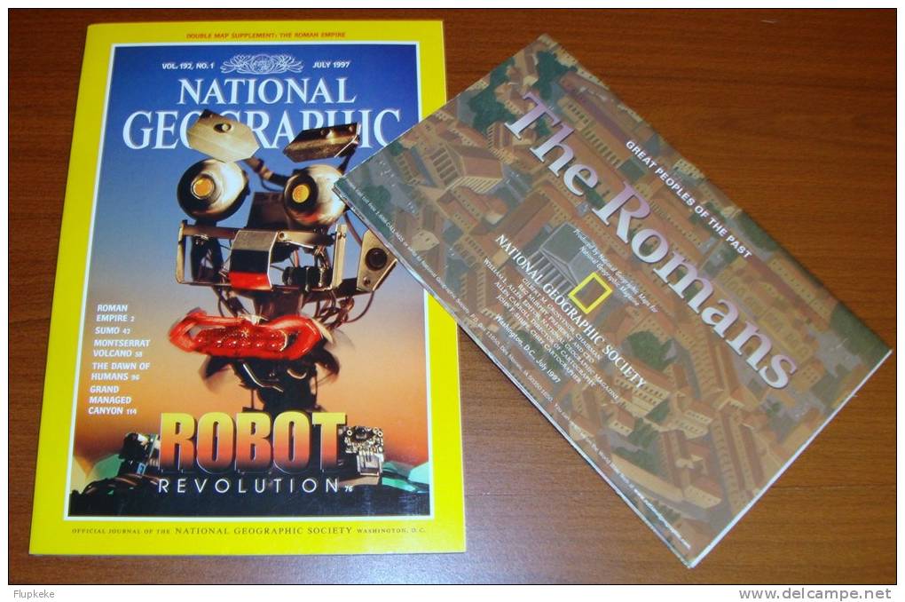 National Geographic U.S. July 1997 Robot Revolution With Map Roman Empire Sumo Montserrat Volcano - Reisen