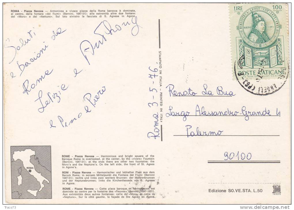 ROMA /  PALERMO  - Cartolina  Postale  - Lire 100 Isolato - Usados