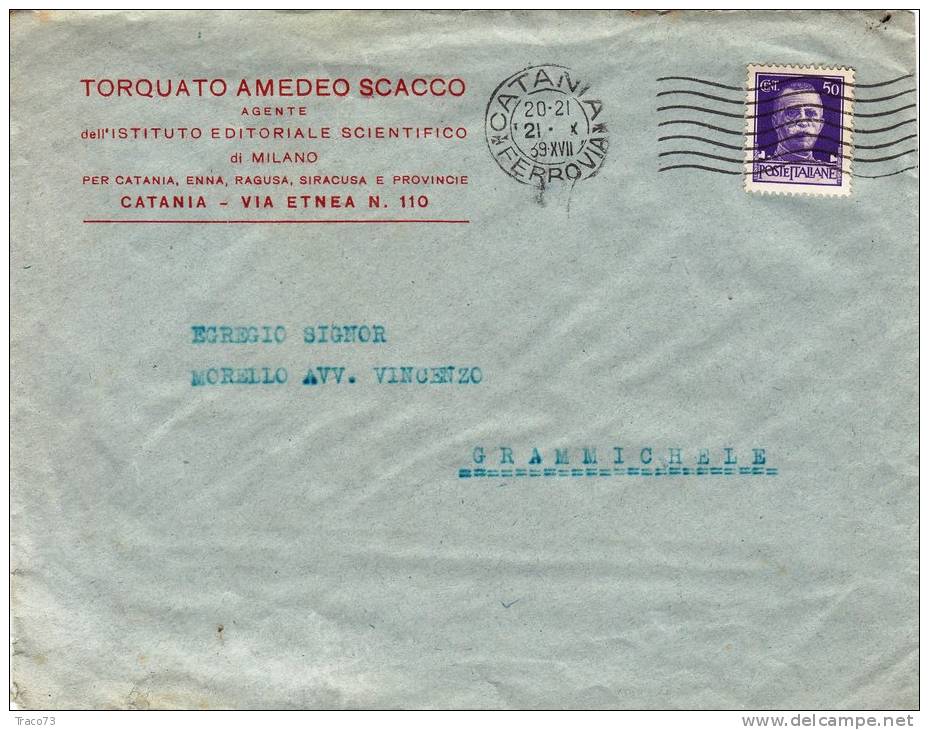 CATANIA  /  GRAMMICHELE   - Cover / Lettera  -  " Torquato Amedeo Scacco  - Agente"  - 20.10.1930 - Publicité