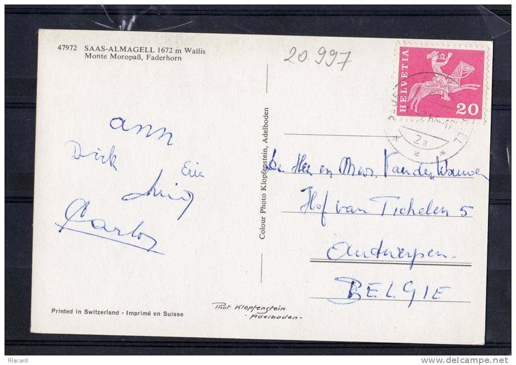 20997   Svizzera,  Saas-Almagell,1672 M  Wallis,  Monte  Moropass,  Faderhorn,  VG  1966 - Saas-Almagell