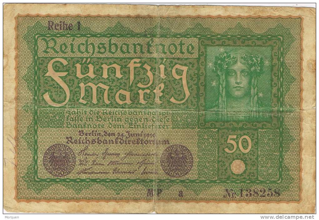 Billete Reich Berlin 50 Mark 1919, R.B.D. Usado - 50 Mark