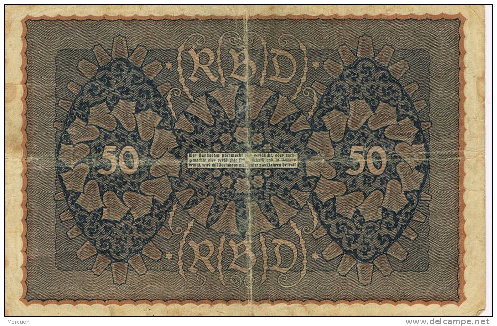 Billete Reich Berlin 50 Mark 1919, R.B.D. Usado - 50 Mark