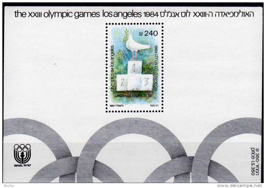 Olympiade Los Angeles 1984 Israel Block 26 ** 9€ Taube Auf Sieger-Podest Sport Bloc Olympic Sheet Of Asia - Hojas Y Bloques