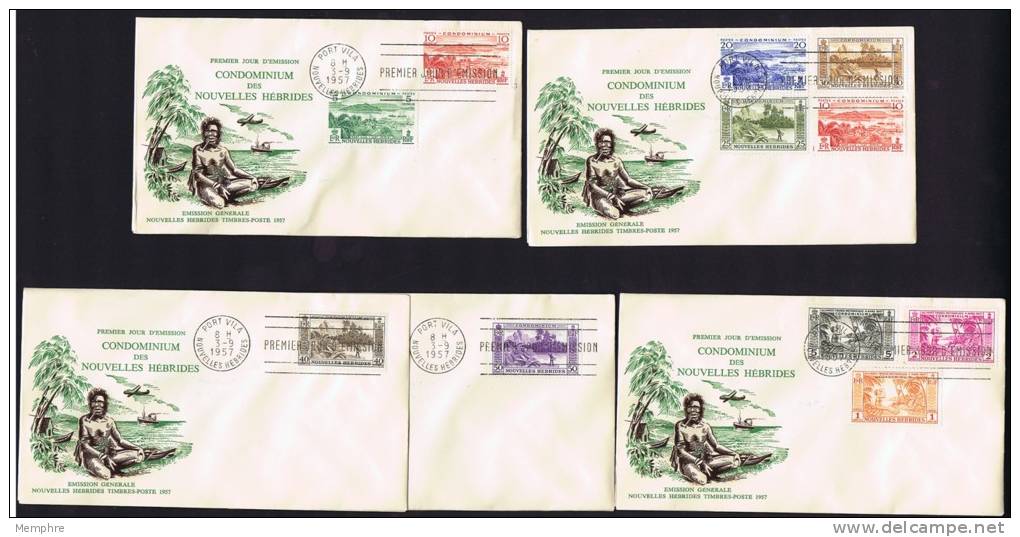 1957  Complete French Set  On 5 Unaddressed FDCs - FDC