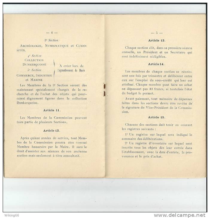 DUNKERQUE  1895 Reglement Du Musée - Unclassified
