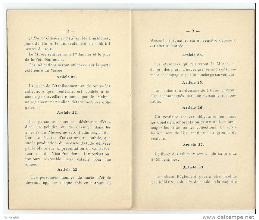 DUNKERQUE  1895 Reglement Du Musée - Non Classés