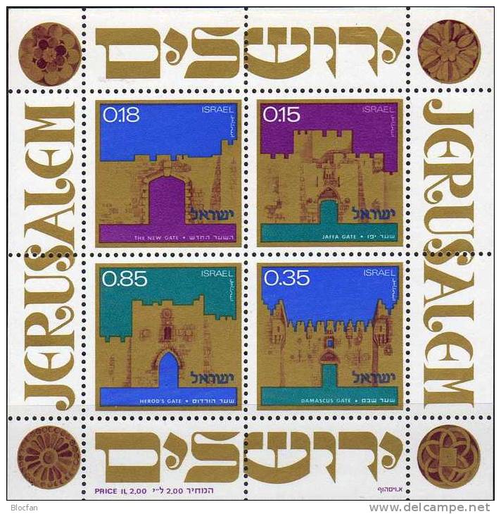 Architektur Stadt-Tore Jerusalem 1971 Israel Block 8 ** 5€ Neues- Jaffa- Damaskus- Herodes-Tor Architectur Bloc Of Asia - Blocs-feuillets