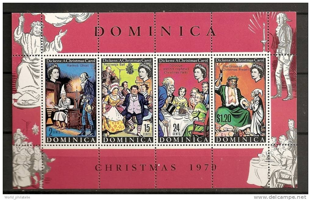 Dominique Dominica 1970 N° BF 4 ** Nöel, Conte, Dickens, Musique, Violon, Dance, Porcelet, Gui - Dominique (1978-...)