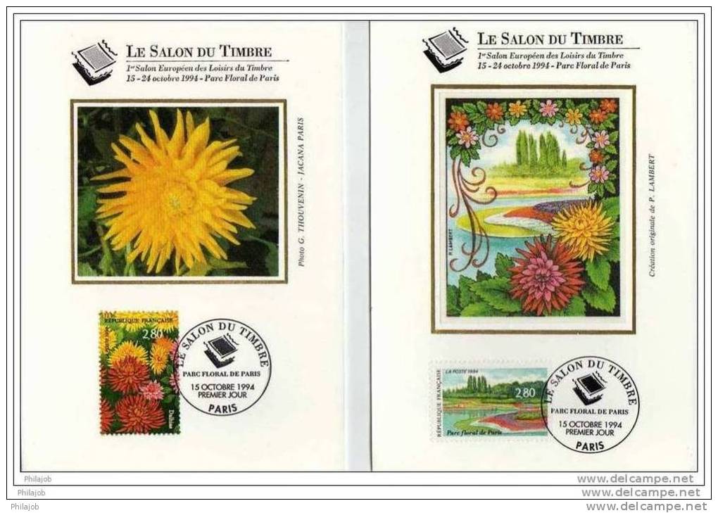 " SALON DU TIMBRE 1994 " Sur 2 Cartes Maximum En Soie  N° 2909 2910. Parfait état. CM - Collections, Lots & Séries