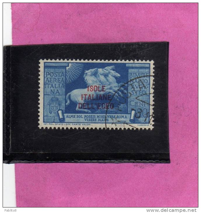 EGEO 1938 AUGUSTO POSTA AEREA AIR MAIL CENT. 80c USATO USED OBLITERE' - Aegean