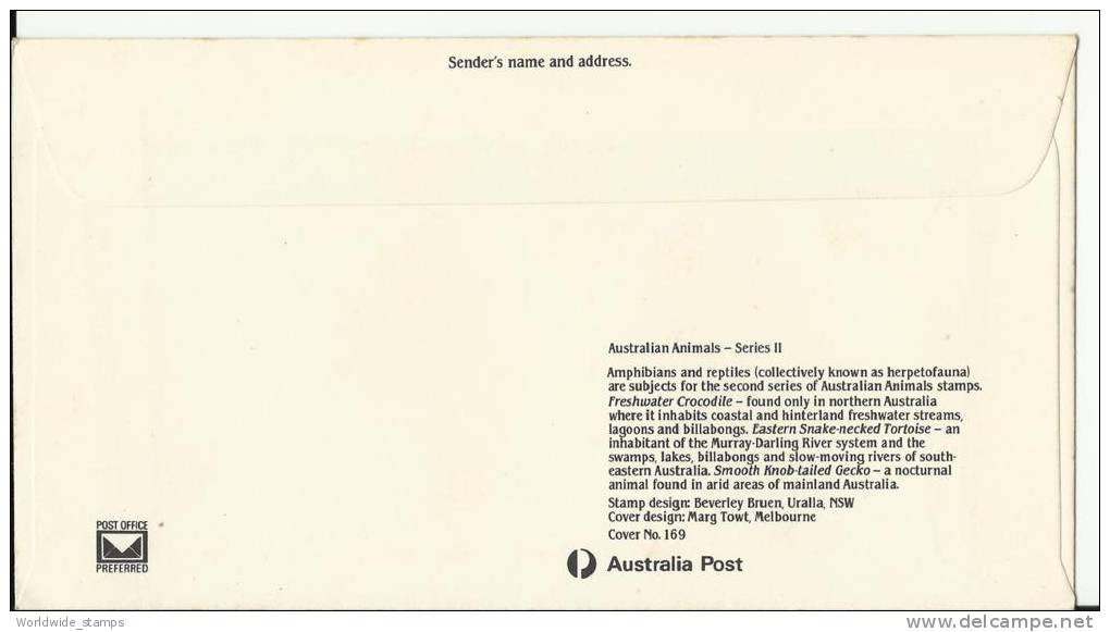 Australia FDC Australian Animals Series II Reptiles And Amphibians, 16 June 1982 - Snakes