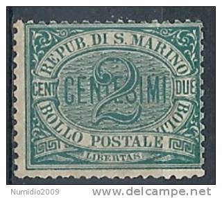 1877-90 SAN MARINO CIFRA 2 CENT SENZA GOMMA - RR9297-2 - Neufs