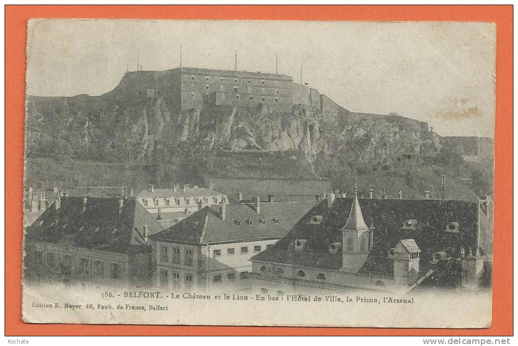 L034, Belfort, Château, Lion, Hôtel De Ville, Prison, Arsenal , Circulée - Franche-Comté