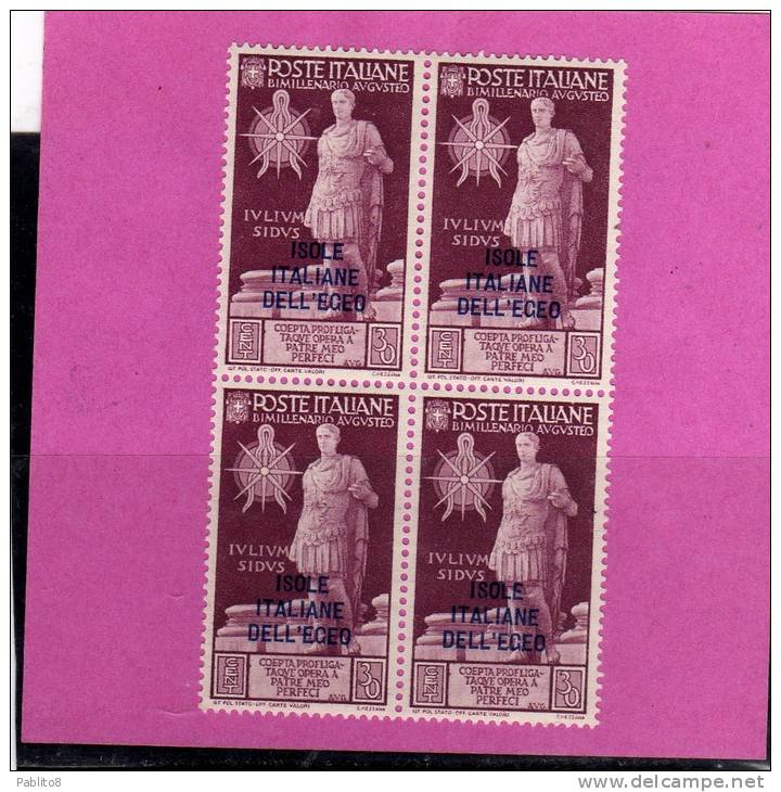 EGEO 1938 AUGUSTO 30 C MNH QUARTINA BLOCK - Aegean