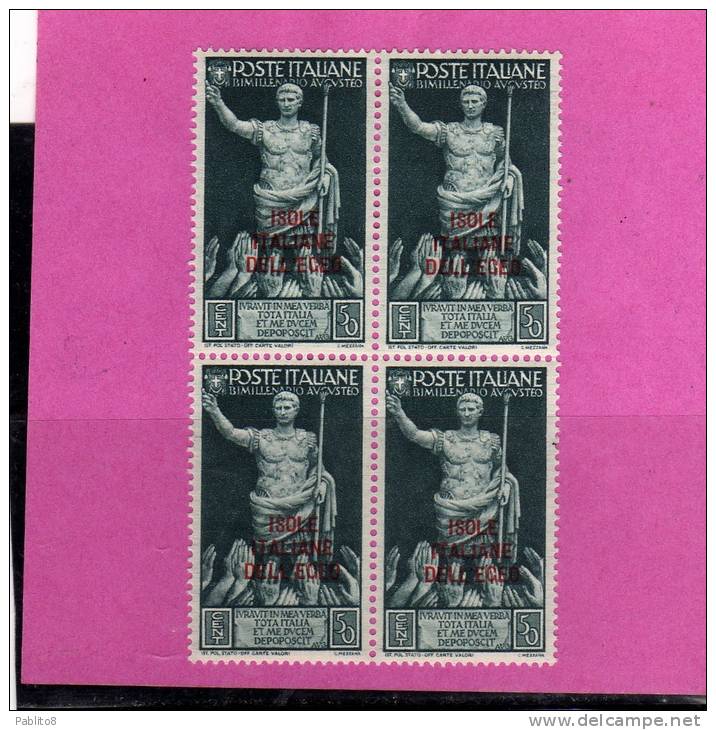 EGEO 1938 AUGUSTO 50 C MNH QUARTINA - Egeo