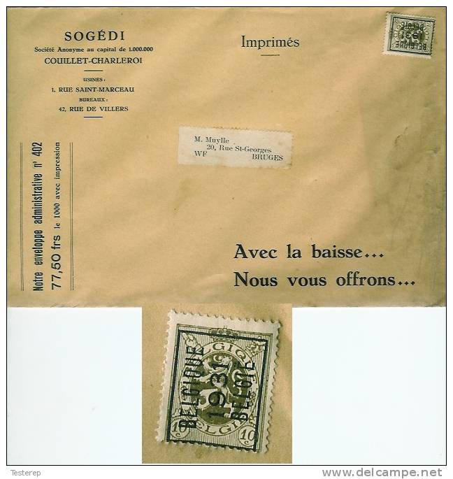 BELGIQUE 1931 BELGIE  10 Ct Op Imprimé Naar Bruges - Typos 1929-37 (Lion Héraldique)