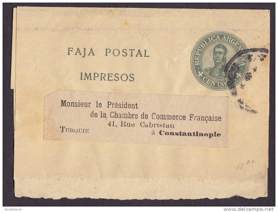 Argentina Postal Stationery Ganzsache Entier Faja Postal Le President De La Chambre Commerce á Constantinople Turquie - Postwaardestukken