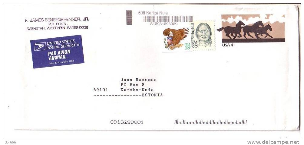 GOOD USA Postal Cover To ESTONIA 2011 - Good Stamped: Horses ; Eagle - Briefe U. Dokumente