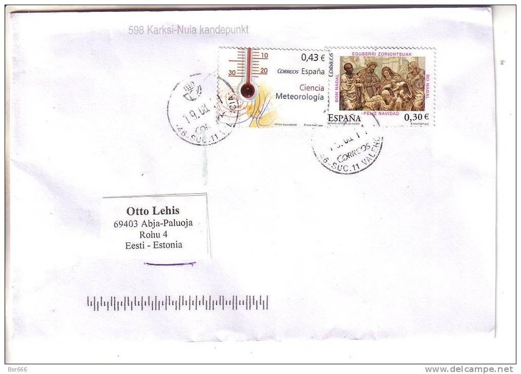 GOOD SPAIN Postal Cover To ESTONIA 2011 - Good Stamped: Christmas ; Meteorologia - Covers & Documents