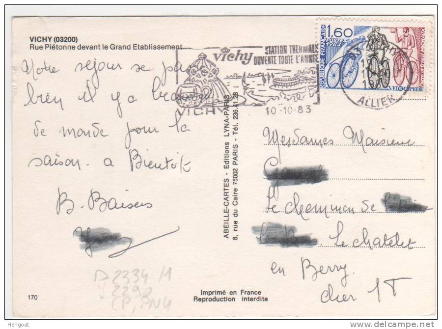 Timbre Yvert N° 2290 / Carte Du 10/10/83 De Vichy - Covers & Documents