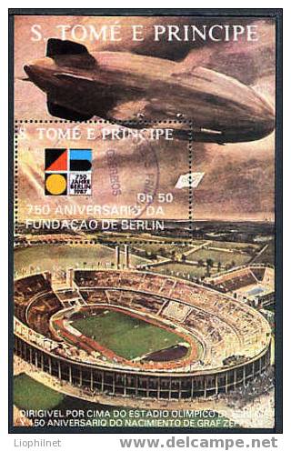 SAINT-THOMAS ET PRINCE, ZEPPELIN Et STADE BERLIN, 1 Bloc. R144 - Zeppelin