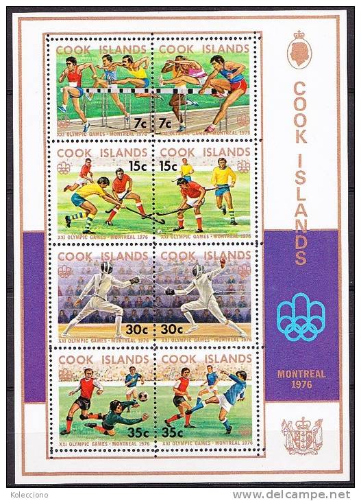 Cook Islands 1976 Yvert BF 59, 21st Olympic Games, Montreal, Miniature Sheet, MNH - Islas Cook