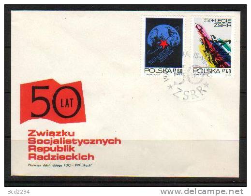 POLAND FDC 1972 50TH ANNIV OF SOVIET REPUBLIC SET OF 2 Russia ZSSR USSR Globe Earth Star Communism Space - Russie & URSS