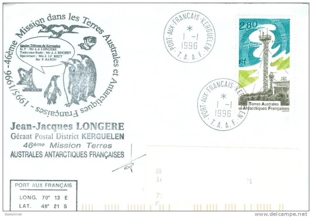 TAAF ENV KERGUELEN CACHET 46° MISSION  1/1/1996 - Brieven En Documenten