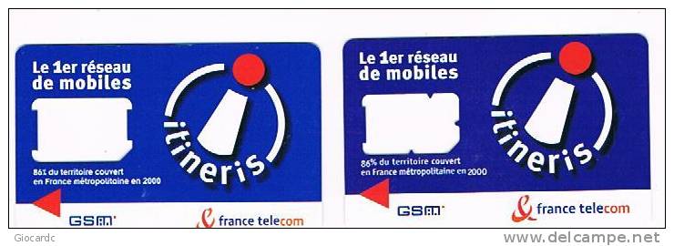 FRANCIA (FRANCE) - FRANCE TELECOM (GSM SIM) - ITINERIS,  LOT OF 2 USED° WITHOUT CHIP  -  RIF. 5478 - Nachladekarten (Handy/SIM)