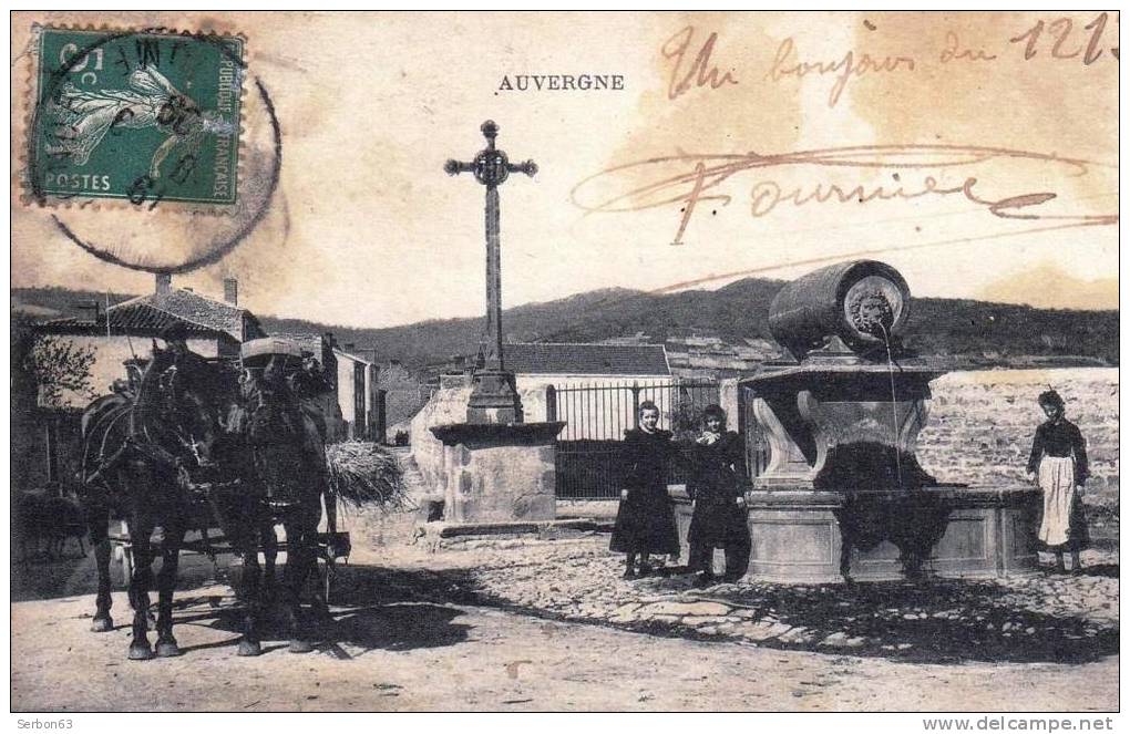 CPA CARTE POSTALE ANCIENNE 1908 TIMBRES ET CACHETS 63460 COMBRONDE AIGUEPERSE 63260 AUVERGNE PUY DE DOME - Combronde