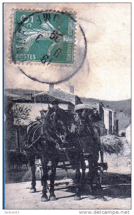 CPA CARTE POSTALE ANCIENNE 1908 TIMBRES ET CACHETS 63460 COMBRONDE AIGUEPERSE 63260 AUVERGNE PUY DE DOME - Combronde