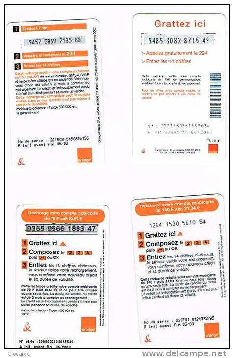 FRANCIA (FRANCE) - ORANGE  (GSM RECHARGE) - LOT OF 4 DIFFERENT    - USED° - RIF. 5464 - Per Cellulari (ricariche)