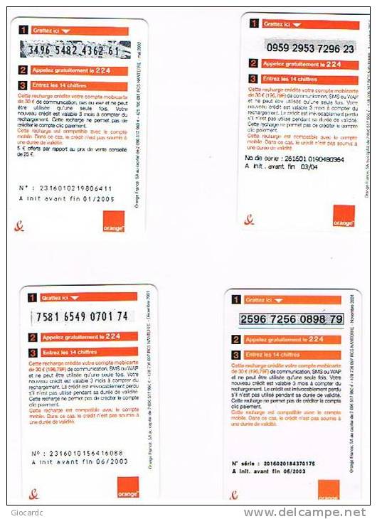 FRANCIA (FRANCE) - ORANGE  (GSM RECHARGE) - LOT OF 4 DIFFERENT    - USED°  -  RIF. 5465 - Per Cellulari (ricariche)