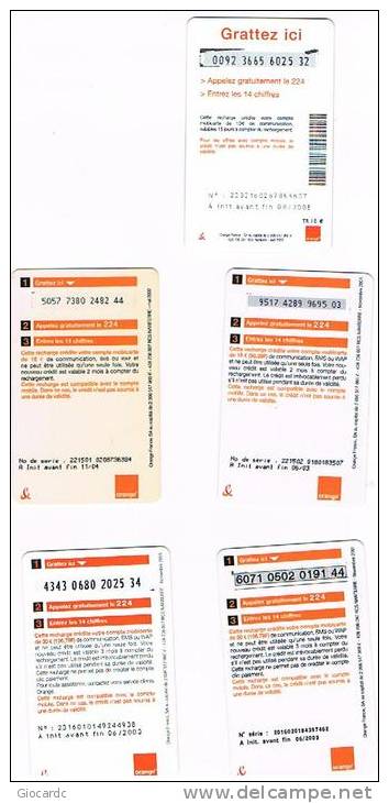 FRANCIA (FRANCE) - ORANGE  (GSM RECHARGE) - LOT OF 5 DIFFERENT    - USED° -  RIF. 5466 - Per Cellulari (ricariche)