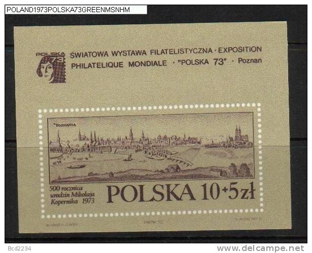 POLAND 1973 POLSKA 73 STAMP EXHIBITION EXPO COPERNICUS MS GREEN NHM  Astronomy Astronomer - Blocs & Feuillets