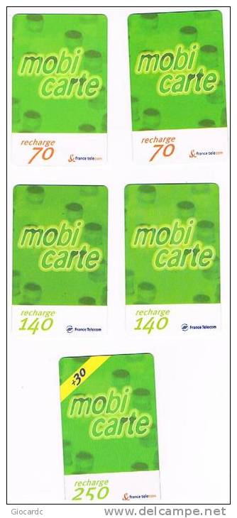 FRANCIA (FRANCE) - FRANCE TELECOM  (GSM RECHARGE) - MOBICARTE (LOT OF 5 DIFFERENT)  - USED°  -  RIF.5452 - Per Cellulari (ricariche)