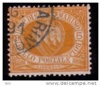 Repubblica Di San Marino - 1877 5 C. Cifra In Cornice Ovale - Annullato (U) - Oblitérés