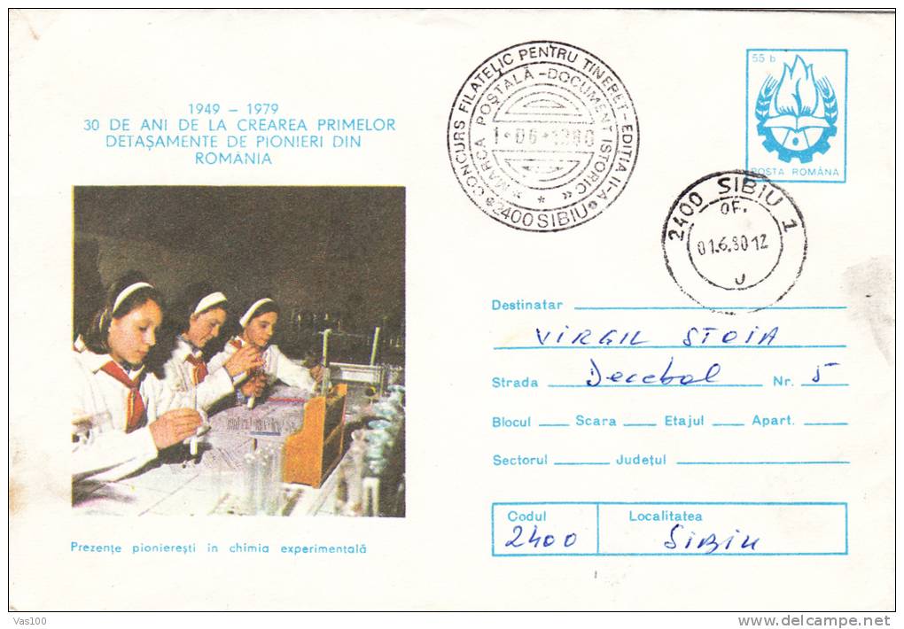 Scouting Pioneers Precursor,in Chemistry Lab,1980 Covers Stationery  Romania. - Chimie