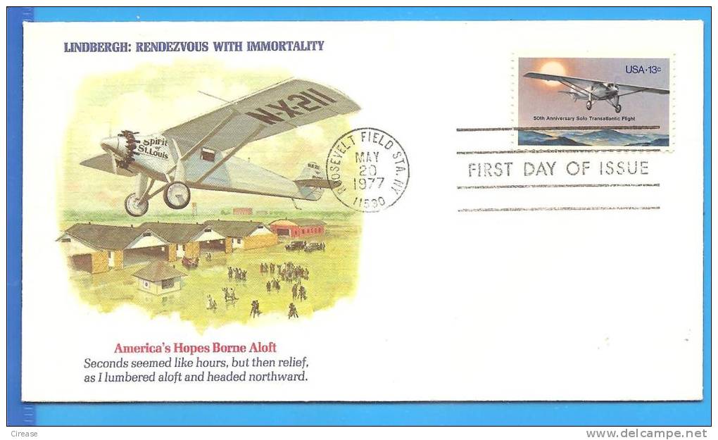 Lindbergh. Rendezvous With Immortality. USA Postal Cover 1977 - Avions